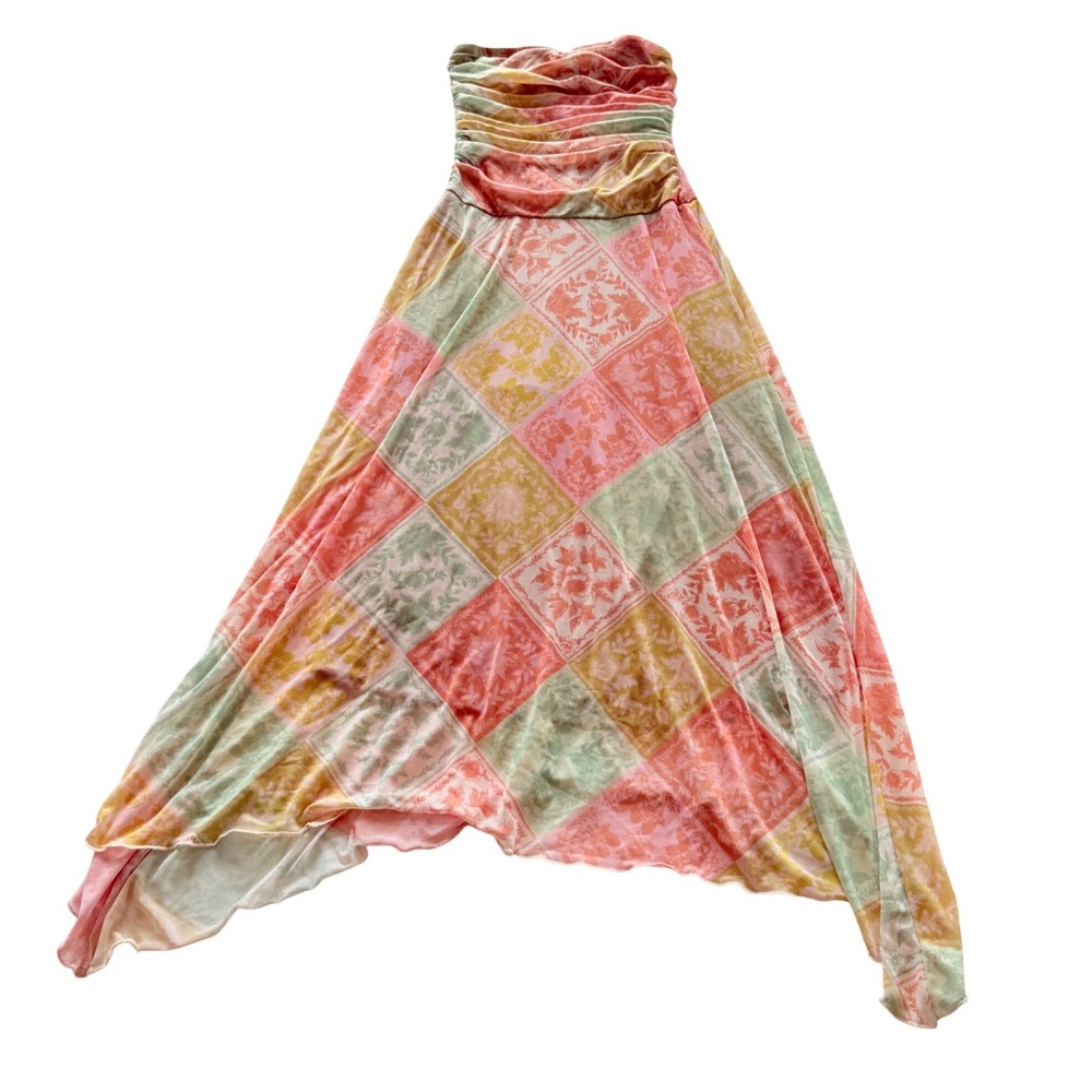 See You Monday Strapless Maxi Dress Women XS Multicolor Floral Mesh Ruched Boho